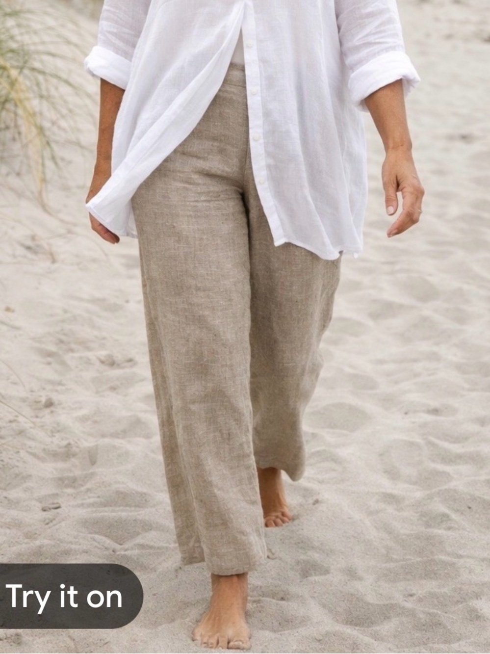 Chico's Linen Wide-Leg Pants in Natural Beige Chicos Sz 2 (L 12) Trousers